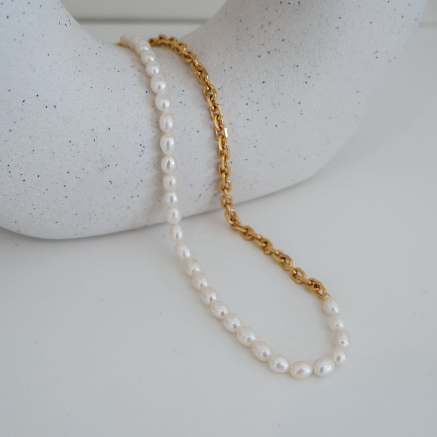 Classic Twist Chain Pearl Necklace (18K Gold-plated)