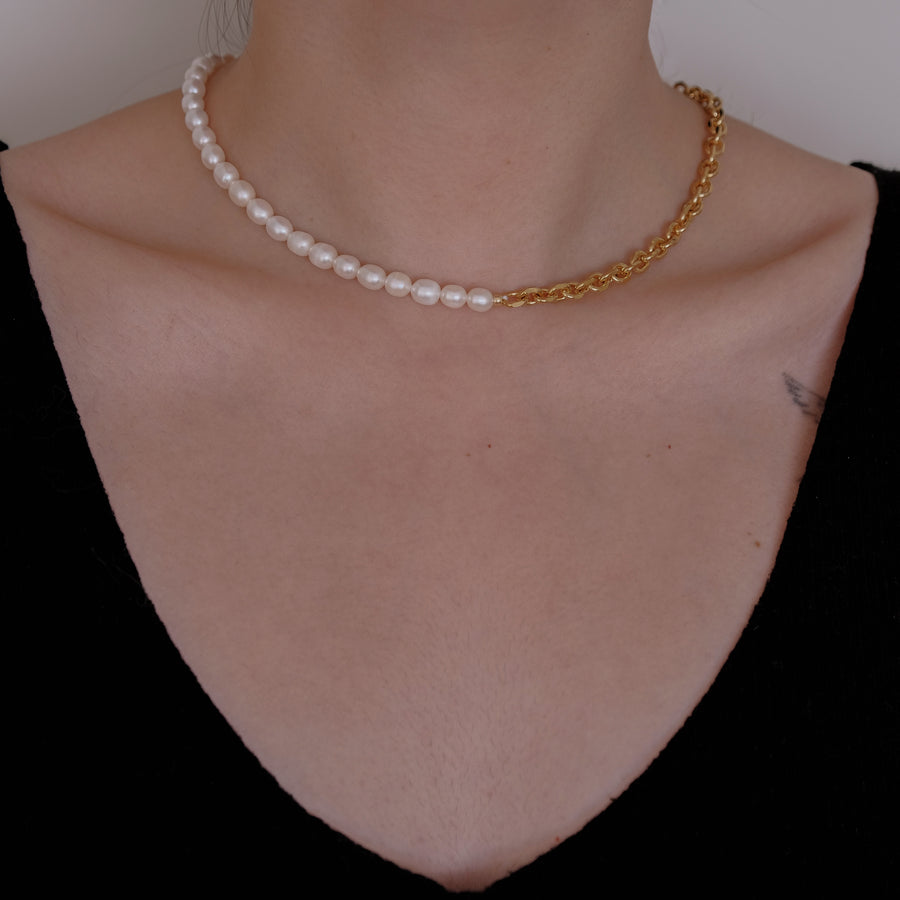 Classic Twist Chain Pearl Necklace (18K Gold-plated)